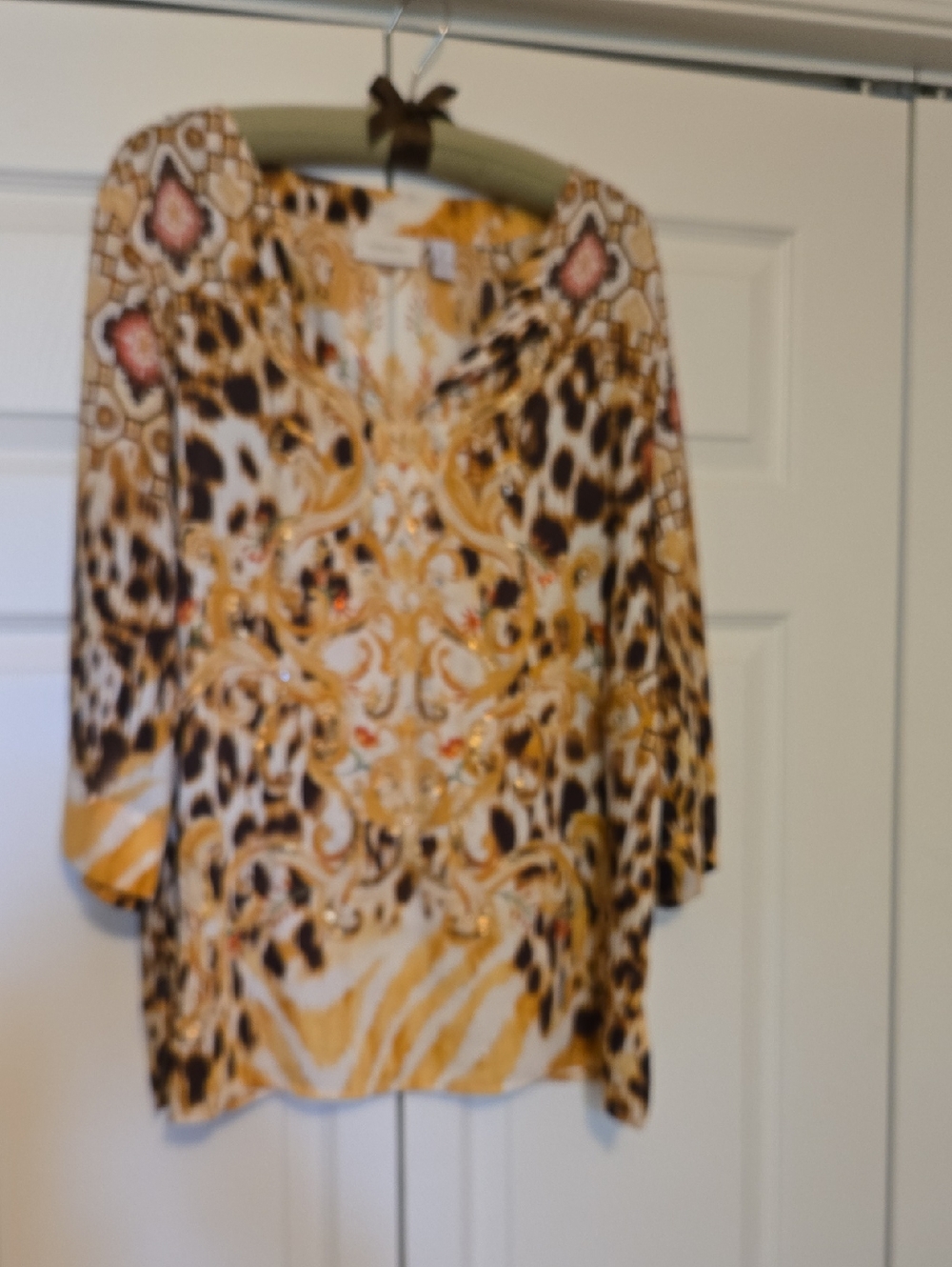 Chico's Yellow and Brown Animal-Print V-Neck Tunic